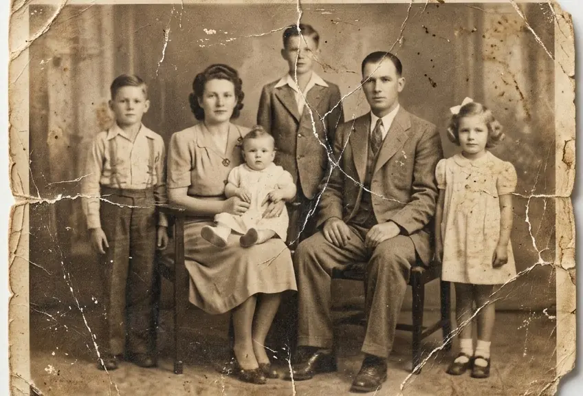 Original damaged old portrait photo